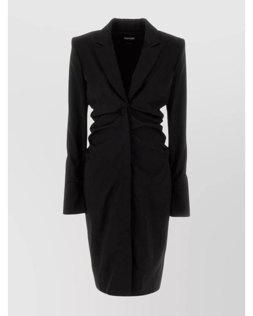 Tom Ford Black Gathered Tailored Maxi Dress
