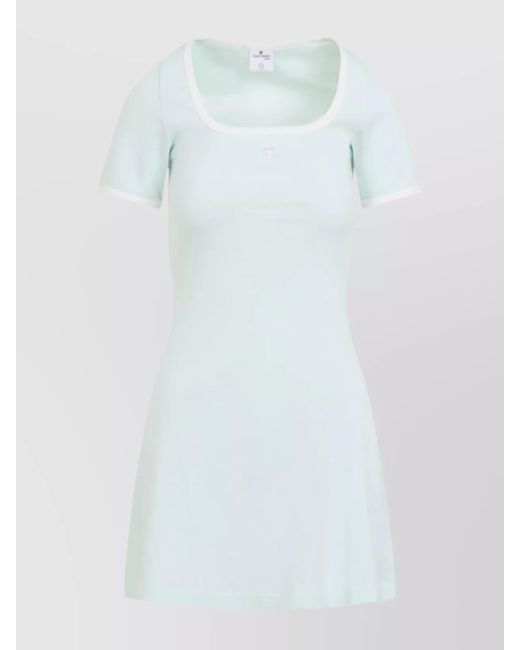 Courreges White Cotton Square Neck Short Sleeve Mini Dress