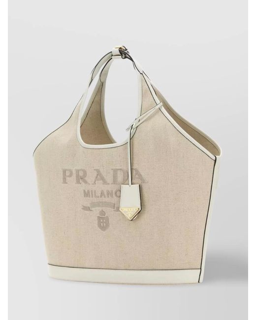 Prada Natural Na Linen Shoulder Bag