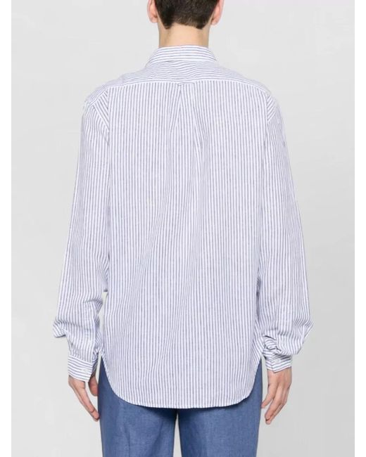 Woolrich White Linen Shirt Striped Pattern Button Down Collar for men