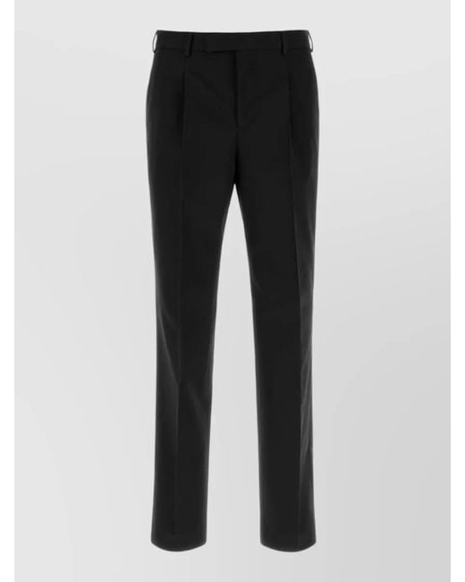 PT Torino Black Wool Mid Rise Straight Leg Tailored Trousers for men