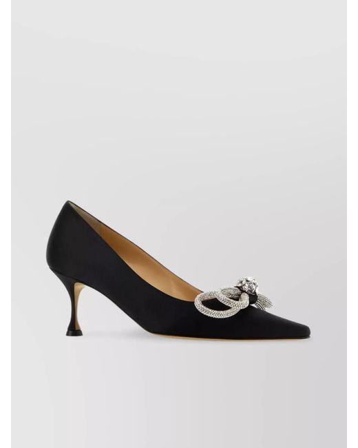 Mach & Mach Black Satin Rhinestone Bow Pointed-Toe Pumps