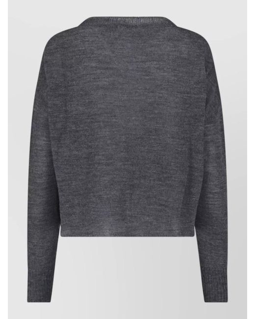 Ma'ry'ya Gray Cropped Long Sleeve Top Round Neck Pocket