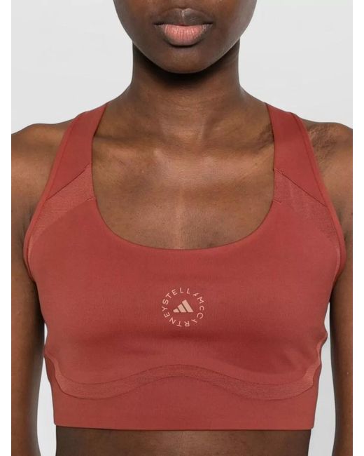 Adidas By Stella McCartney Red Seamless Scoop Neck Racerback Nylon Silk Top
