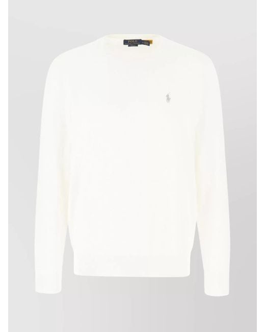 Polo Ralph Lauren White Cotton Sweater With Ribbed Cuffs And Hem for men
