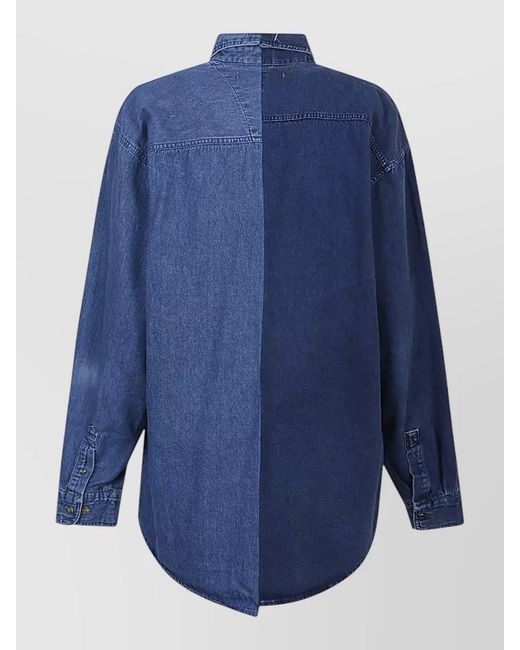 E.L.V. Denim Blue Denim Shirt Dual Tone Long Sleeves Pocket