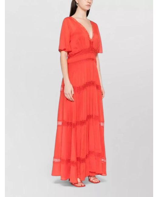 Forte_forte Long Tiered Dress Lace Trim V Neckline