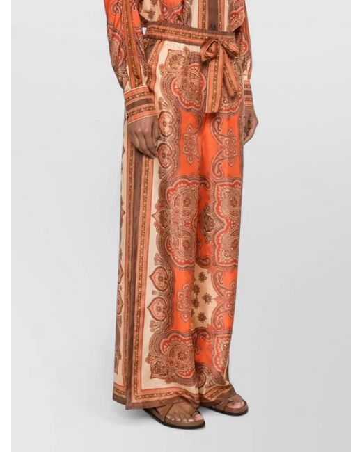Zimmermann Orange Mahon Paisley Silk Wide Leg Trousers
