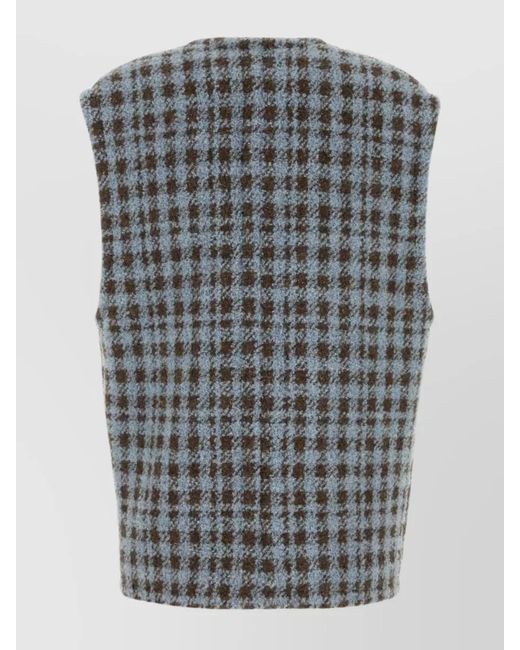 Etro Gray Wool Blend Oversized Houndstooth Vest