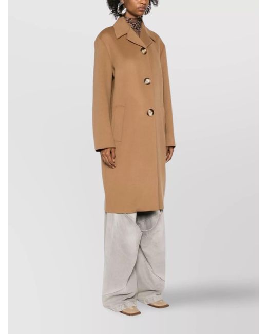 Sportmax Natural Virgin Wool Single-Breasted Midi Coat