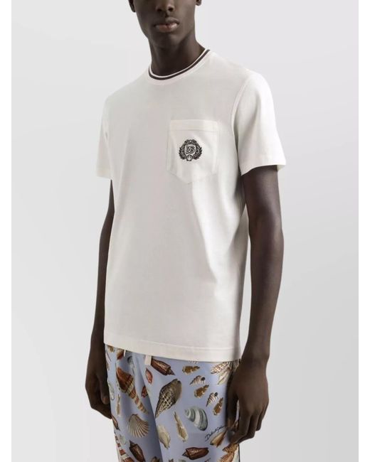Dolce & Gabbana White Cotton Logo Embroidered T-Shirt for men