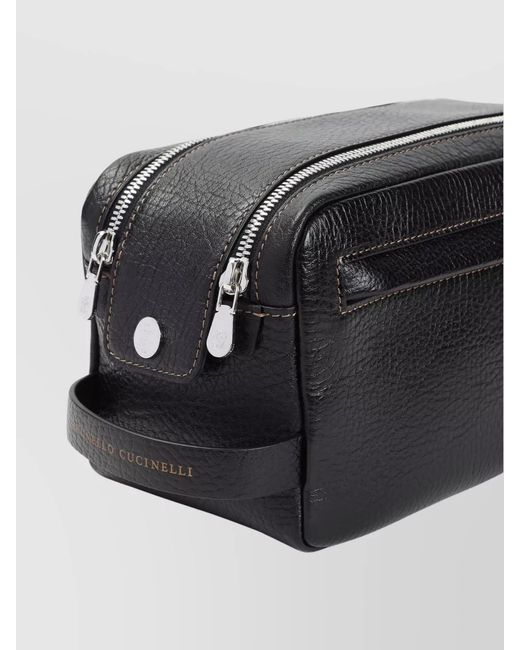 Brunello Cucinelli Black Leather Wash Bag for men