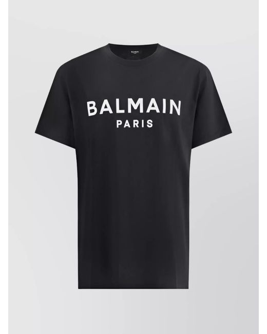 Balmain Black Cotton Logo Print T-Shirt for men