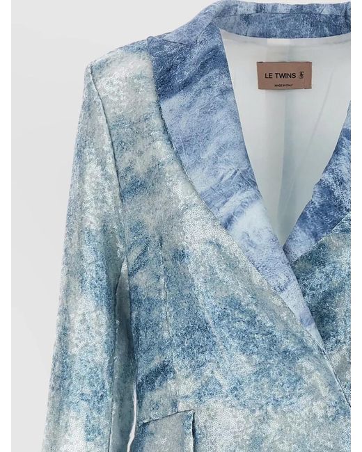Le twins Blue Como Blazer Longline Front Pockets Lapel