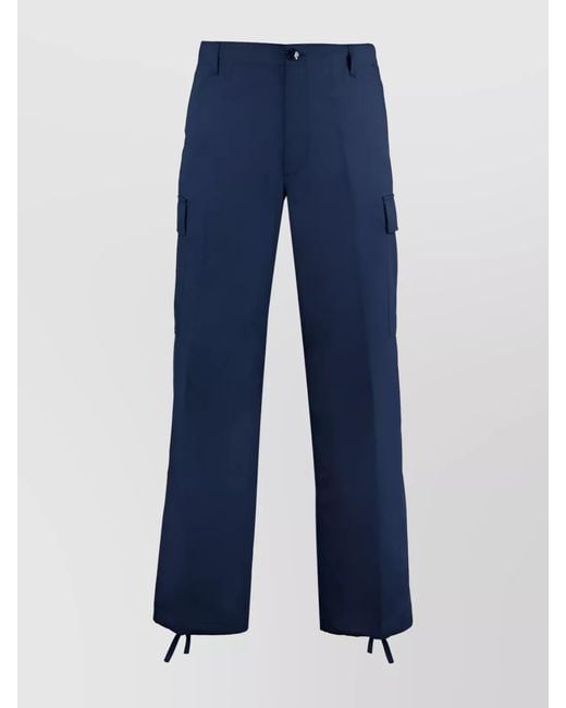KENZO Blue Cotton Ripstop Mid-Rise Straight-Leg Cargo Trousers for men