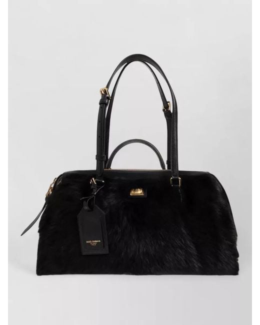 Dolce & Gabbana Black Vittoria Tote Bag Top Handle Fur