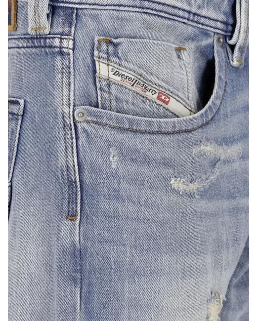 DIESEL Blue Denim Low-Rise Straight-Leg Jeans for men