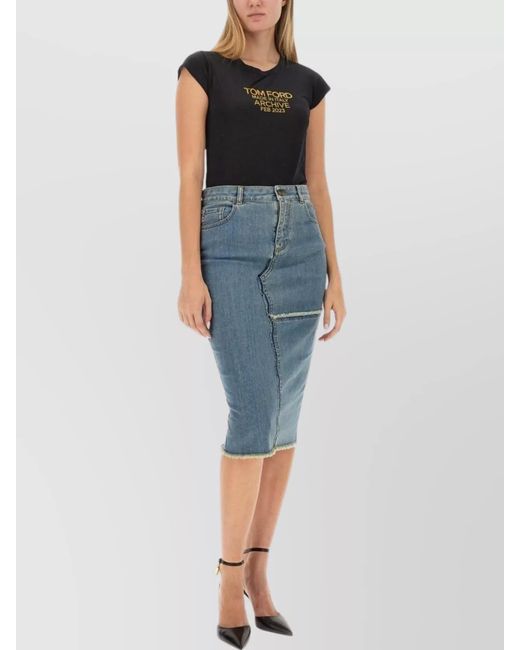 Tom Ford Blue Slim-Fit Midi Skirt