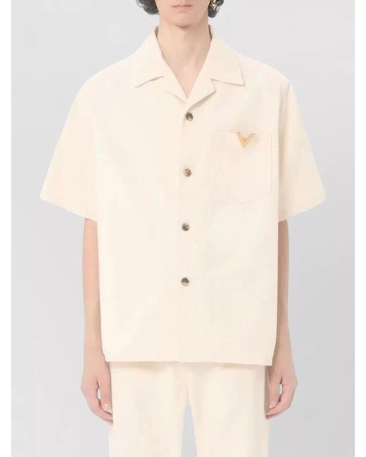 Valentino Natural Short Sleeve Shirt Denim Notched Collar Pocket for men