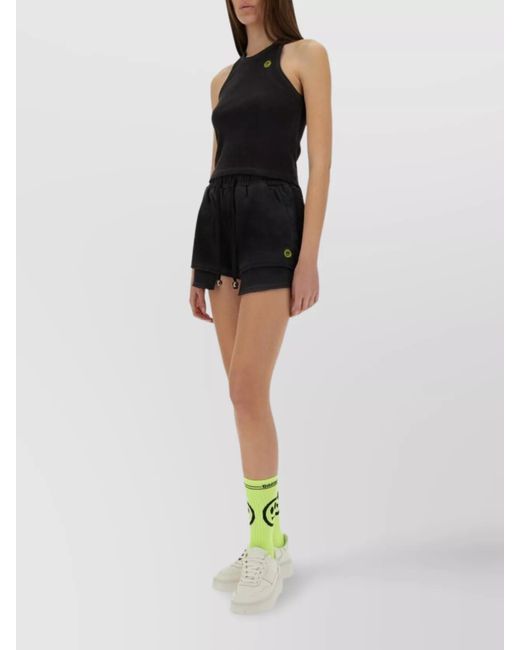 Barrow Black Cotton Shorts High-Rise Waist Elastic Waistband
