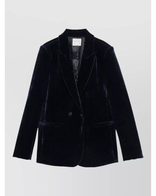 Forte_forte Blue Double Breasted Velvet Tailored Jacket