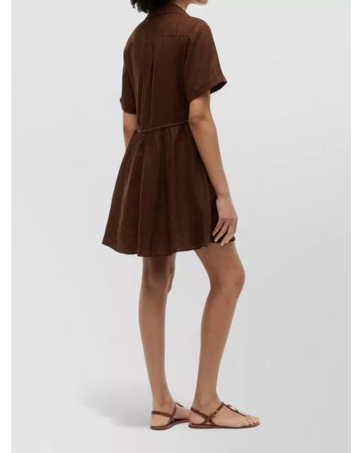 Tommy Hilfiger Brown Linen Short Dress Flared Skirt Waist Tie