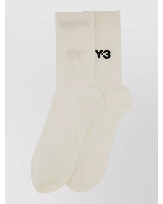 Y-3 White Crew Socks Ribbed Cuffs Ankle Length