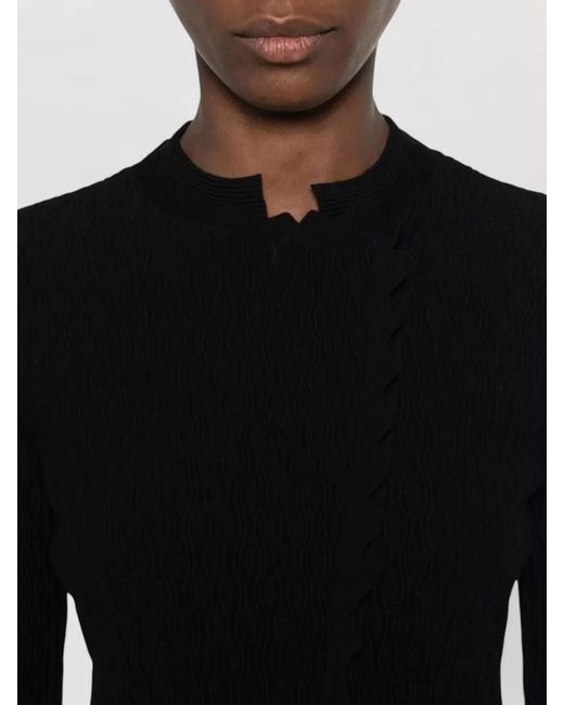 Emporio Armani Black Textured Tailored Jacket Round Neck Scalloped
