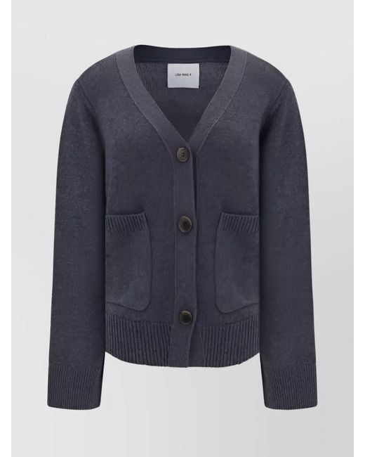 Lisa Yang Blue V-Neck Cardigan With Front Pockets