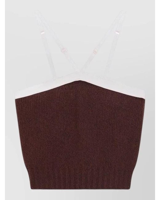 Prada Red Top Adjustable Straps Contrast Trim Ribbed