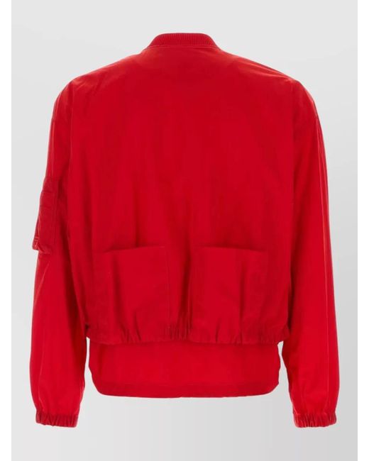 Fendi Red Nylon Bomber Jacket Elastic Cuffs Hem Pockets for men
