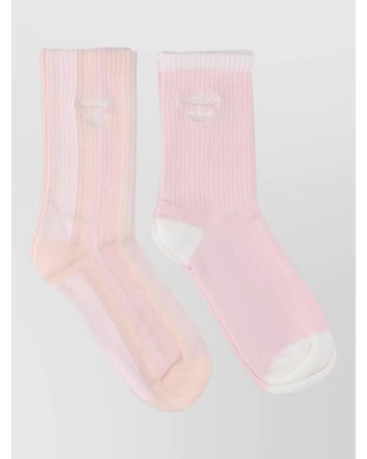 Adidas Pink Mid Calf Ribbed Socks Contrast Heel Toe