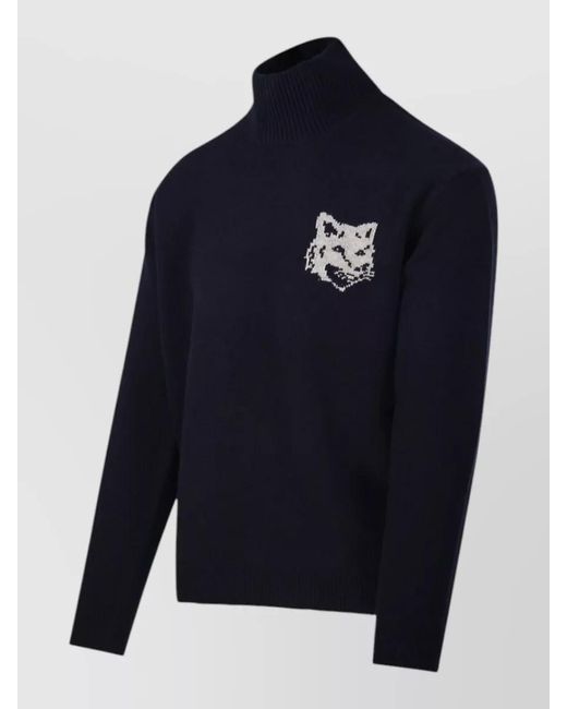 Maison Kitsuné Blue Wool High Neck Jumper for men