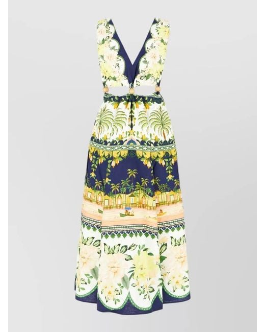 Farm Rio Metallic Printed Midi Dress