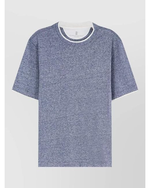 Brunello Cucinelli Blue Linen Blend Regular Fit T-Shirt for men