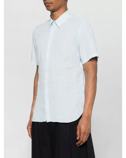 120% Lino White Striped Linen Shirt for men