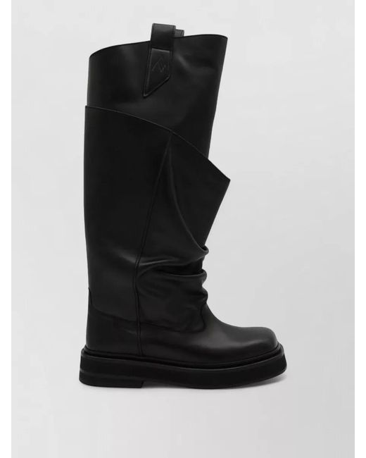 The Attico Black Leather Draped Knee-High Boots