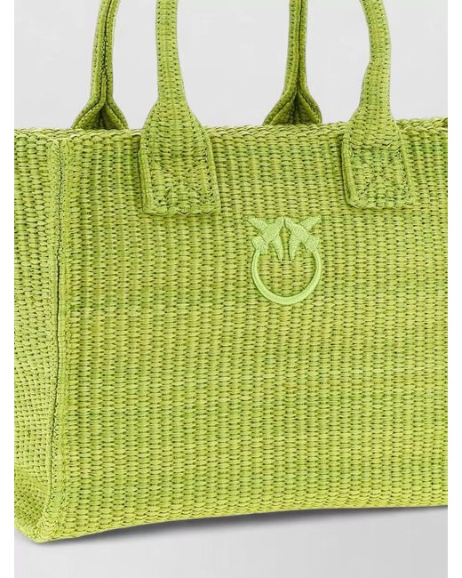 Pinko Green Mini Raffia Beach Bag