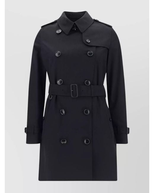Burberry Blue Cotton Double-Breasted Mid-Length Trench Coat