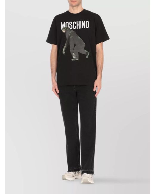 Moschino Black Cotton Logo Print T-Shirt for men
