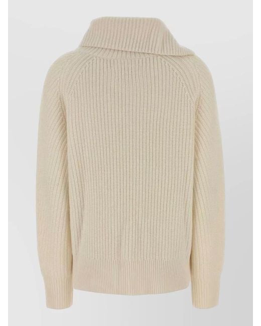 Loulou de Saison Natural Cecil Cashmere Sweater Folded Collar Ribbed