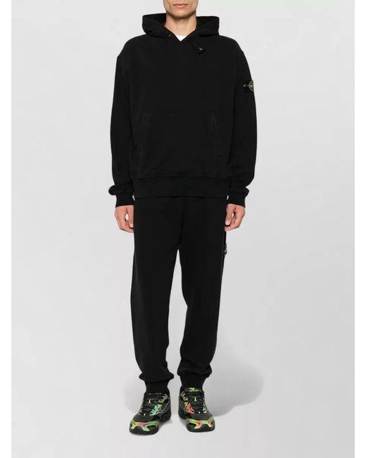 Stone Island Black Hooded Sweatshirt Kangaroo Pocket Front Design for men