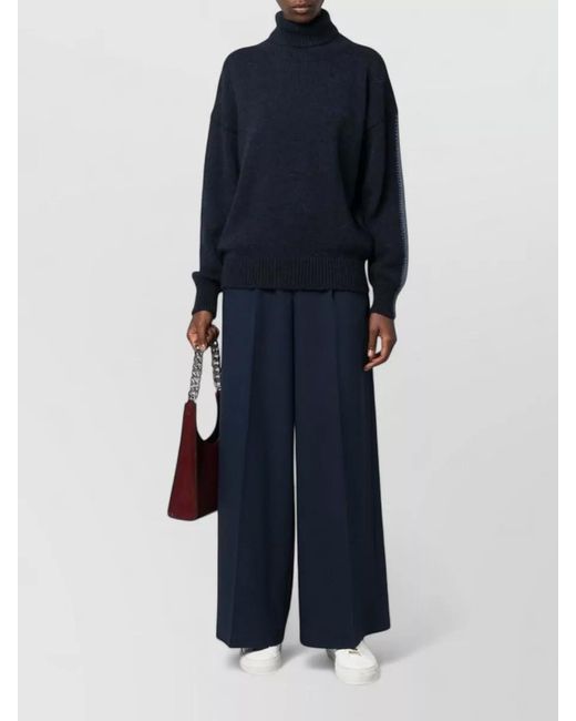 Alysi Blue Mohair Wool Turtleneck Color Block Jumper