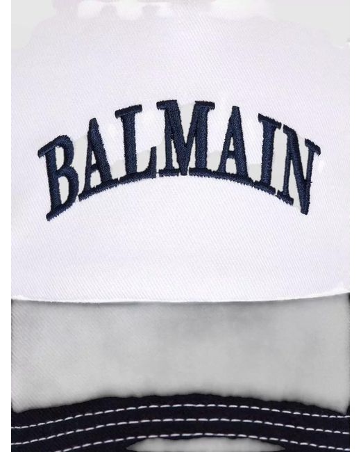 Balmain White Cotton Hat Curved Brim Design for men