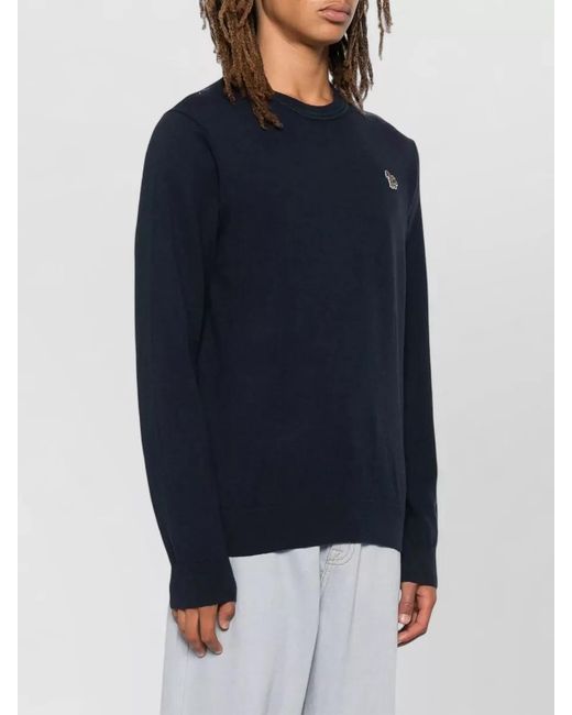 Paul Smith Blue Fine-Knit Wool-Blend Crew-Neck Long-Sleeve Sweater for men
