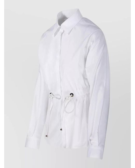 Max Mara White Collared Top Long Sleeves Drawstring Waist Cuffs