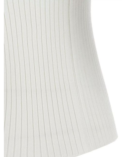 Courreges White Ribbed Short-Sleeve Knitted Top