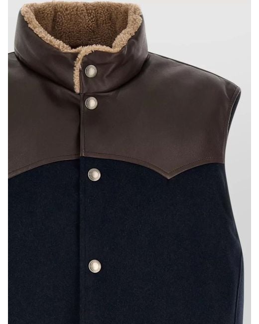 Brunello Cucinelli Blue Paneled Flannel Feather Padded Vest for men