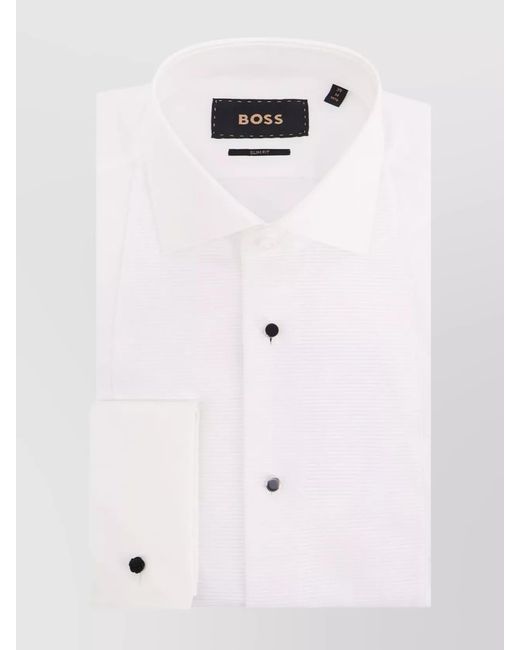 Boss White Tailored Cotton Dress Shirt Cufflinks for men