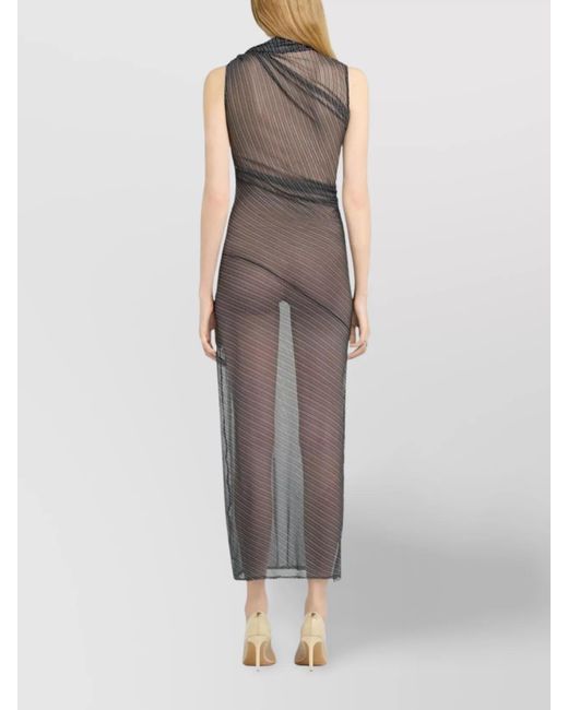 Courreges Gray Sleeveless Diagonal Stripe Maxi Dress